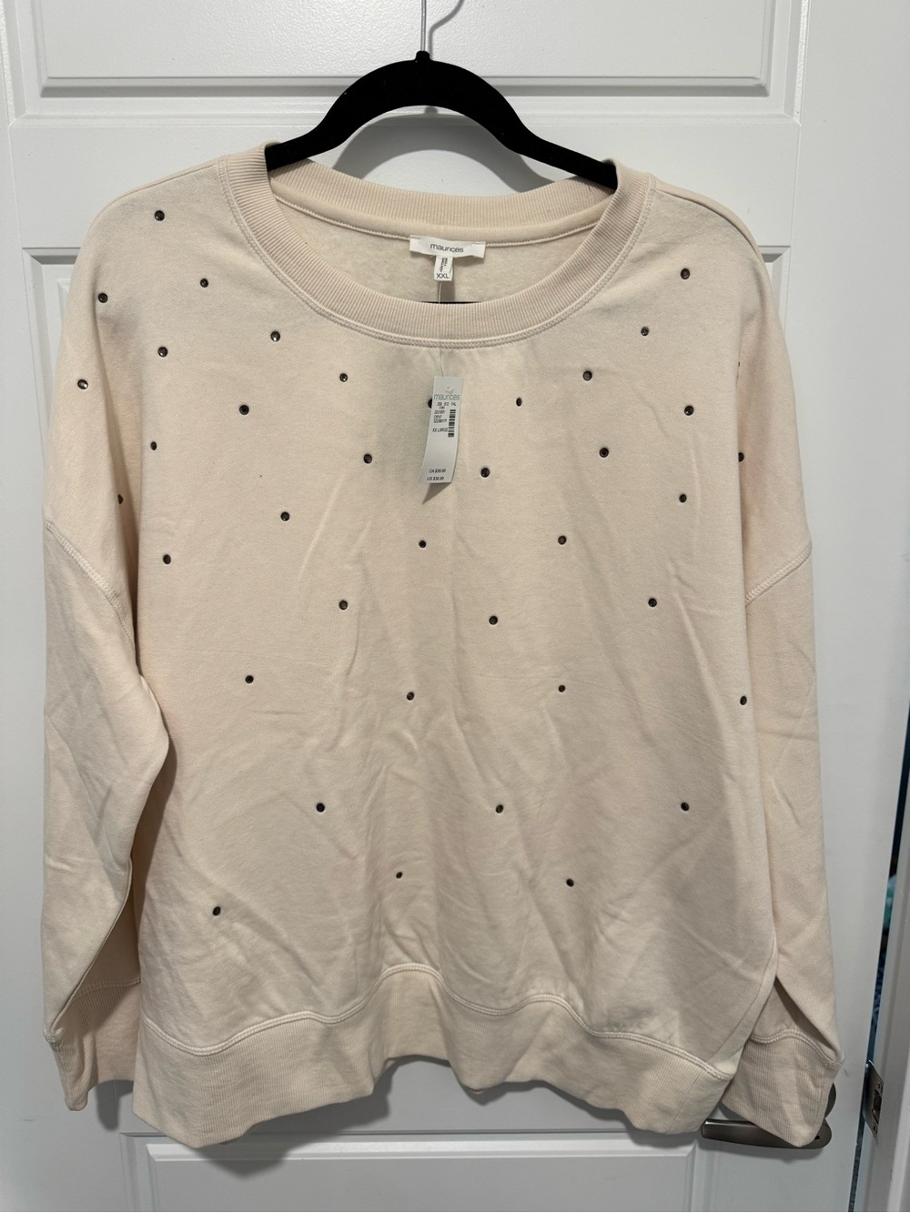 NWT Maurices Cream Crewneck Sweatshirt with Brown Sequin Embellishments